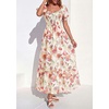 image:imagePRETTYGARDEN Womens Floral Boho Maxi Dresses Flowy Short Sleeve A Line Smocked Eyelet 2026 Summer Beach Vacation ClothesWhite Big Flower