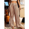 image:imagePRETTYGARDEN Womens Palazzo Pants 2026 Summer Striped Satin Wide Leg High Waisted Flowy Lounge Trousers PocketsStriped Apricot Red Brown