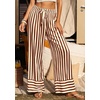 image:imagePRETTYGARDEN Womens Palazzo Pants 2026 Summer Striped Satin Wide Leg High Waisted Flowy Lounge Trousers PocketsStriped Apricot Red Brown