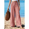 image:imagePRETTYGARDEN Womens Palazzo Pants 2026 Summer Striped Satin Wide Leg High Waisted Flowy Lounge Trousers PocketsStriped Brick Red