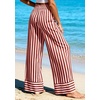 image:imagePRETTYGARDEN Womens Palazzo Pants 2026 Summer Striped Satin Wide Leg High Waisted Flowy Lounge Trousers PocketsStriped Brick Red
