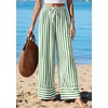 image:imagePRETTYGARDEN Womens Palazzo Pants 2026 Summer Striped Satin Wide Leg High Waisted Flowy Lounge Trousers PocketsStriped Green White