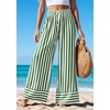 image:imagePRETTYGARDEN Womens Palazzo Pants 2026 Summer Striped Satin Wide Leg High Waisted Flowy Lounge Trousers PocketsStriped Green White