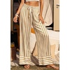 image:imagePRETTYGARDEN Womens Palazzo Pants 2026 Summer Striped Satin Wide Leg High Waisted Flowy Lounge Trousers PocketsStriped Khaki