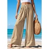 image:imagePRETTYGARDEN Womens Palazzo Pants 2026 Summer Striped Satin Wide Leg High Waisted Flowy Lounge Trousers PocketsStriped Khaki