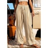image:imagePRETTYGARDEN Womens Palazzo Pants 2026 Summer Striped Satin Wide Leg High Waisted Flowy Lounge Trousers PocketsStriped Khaki
