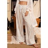 image:imagePRETTYGARDEN Womens Palazzo Pants 2026 Summer Striped Satin Wide Leg High Waisted Flowy Lounge Trousers PocketsStriped Khaki White