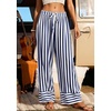 image:imagePRETTYGARDEN Womens Palazzo Pants 2026 Summer Striped Satin Wide Leg High Waisted Flowy Lounge Trousers PocketsStriped Navy White