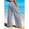 image:imagePRETTYGARDEN Womens Palazzo Pants 2026 Summer Striped Satin Wide Leg High Waisted Flowy Lounge Trousers PocketsStriped Navy White