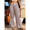 image:imagePRETTYGARDEN Womens Palazzo Pants 2026 Summer Striped Satin Wide Leg High Waisted Flowy Lounge Trousers PocketsStriped White Brown