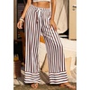 image:imagePRETTYGARDEN Womens Palazzo Pants 2026 Summer Striped Satin Wide Leg High Waisted Flowy Lounge Trousers PocketsStriped White Brown