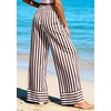 image:imagePRETTYGARDEN Womens Palazzo Pants 2026 Summer Striped Satin Wide Leg High Waisted Flowy Lounge Trousers PocketsStriped White Brown