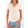 image:imagePRETTYGARDEN Womens Short Sleeve Henley Shirts 2026 Summer Trendy Ribbed Tops Fitted V Neck Button Up T Shirts Spring BlousesBeige