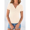 image:imagePRETTYGARDEN Womens Short Sleeve Henley Shirts 2026 Summer Trendy Ribbed Tops Fitted V Neck Button Up T Shirts Spring BlousesBeige