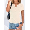 image:imagePRETTYGARDEN Womens Short Sleeve Henley Shirts 2026 Summer Trendy Ribbed Tops Fitted V Neck Button Up T Shirts Spring BlousesBeige
