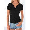 image:imagePRETTYGARDEN Womens Short Sleeve Henley Shirts 2026 Summer Trendy Ribbed Tops Fitted V Neck Button Up T Shirts Spring BlousesBlack