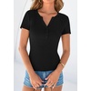 image:imagePRETTYGARDEN Womens Short Sleeve Henley Shirts 2026 Summer Trendy Ribbed Tops Fitted V Neck Button Up T Shirts Spring BlousesBlack