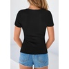 image:imagePRETTYGARDEN Womens Short Sleeve Henley Shirts 2026 Summer Trendy Ribbed Tops Fitted V Neck Button Up T Shirts Spring BlousesBlack