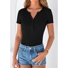 image:imagePRETTYGARDEN Womens Short Sleeve Henley Shirts 2026 Summer Trendy Ribbed Tops Fitted V Neck Button Up T Shirts Spring BlousesBlack