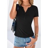 image:imagePRETTYGARDEN Womens Short Sleeve Henley Shirts 2026 Summer Trendy Ribbed Tops Fitted V Neck Button Up T Shirts Spring BlousesBlack