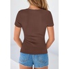 image:imagePRETTYGARDEN Womens Short Sleeve Henley Shirts 2026 Summer Trendy Ribbed Tops Fitted V Neck Button Up T Shirts Spring BlousesBrown