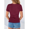 image:imagePRETTYGARDEN Womens Short Sleeve Henley Shirts 2026 Summer Trendy Ribbed Tops Fitted V Neck Button Up T Shirts Spring BlousesBurgundy