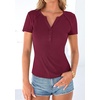 image:imagePRETTYGARDEN Womens Short Sleeve Henley Shirts 2026 Summer Trendy Ribbed Tops Fitted V Neck Button Up T Shirts Spring BlousesBurgundy