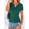 image:imagePRETTYGARDEN Womens Short Sleeve Henley Shirts 2026 Summer Trendy Ribbed Tops Fitted V Neck Button Up T Shirts Spring BlousesDark Green