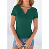 image:imagePRETTYGARDEN Womens Short Sleeve Henley Shirts 2026 Summer Trendy Ribbed Tops Fitted V Neck Button Up T Shirts Spring BlousesDark Green