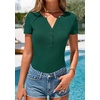 image:imagePRETTYGARDEN Womens Short Sleeve Henley Shirts 2026 Summer Trendy Ribbed Tops Fitted V Neck Button Up T Shirts Spring BlousesDark Green