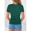 image:imagePRETTYGARDEN Womens Short Sleeve Henley Shirts 2026 Summer Trendy Ribbed Tops Fitted V Neck Button Up T Shirts Spring BlousesDark Green
