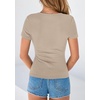 image:imagePRETTYGARDEN Womens Short Sleeve Henley Shirts 2026 Summer Trendy Ribbed Tops Fitted V Neck Button Up T Shirts Spring BlousesLight Khaki