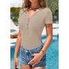 image:imagePRETTYGARDEN Womens Short Sleeve Henley Shirts 2026 Summer Trendy Ribbed Tops Fitted V Neck Button Up T Shirts Spring BlousesLight Khaki
