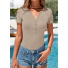 image:imagePRETTYGARDEN Womens Short Sleeve Henley Shirts 2026 Summer Trendy Ribbed Tops Fitted V Neck Button Up T Shirts Spring BlousesLight Khaki