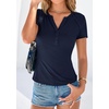 image:imagePRETTYGARDEN Womens Short Sleeve Henley Shirts 2026 Summer Trendy Ribbed Tops Fitted V Neck Button Up T Shirts Spring BlousesNavy