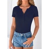 image:imagePRETTYGARDEN Womens Short Sleeve Henley Shirts 2026 Summer Trendy Ribbed Tops Fitted V Neck Button Up T Shirts Spring BlousesNavy