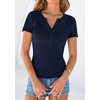 image:imagePRETTYGARDEN Womens Short Sleeve Henley Shirts 2026 Summer Trendy Ribbed Tops Fitted V Neck Button Up T Shirts Spring BlousesNavy