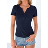 image:imagePRETTYGARDEN Womens Short Sleeve Henley Shirts 2026 Summer Trendy Ribbed Tops Fitted V Neck Button Up T Shirts Spring BlousesNavy