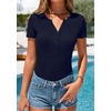 image:imagePRETTYGARDEN Womens Short Sleeve Henley Shirts 2026 Summer Trendy Ribbed Tops Fitted V Neck Button Up T Shirts Spring BlousesNavy