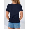 image:imagePRETTYGARDEN Womens Short Sleeve Henley Shirts 2026 Summer Trendy Ribbed Tops Fitted V Neck Button Up T Shirts Spring BlousesNavy