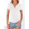 image:imagePRETTYGARDEN Womens Short Sleeve Henley Shirts 2026 Summer Trendy Ribbed Tops Fitted V Neck Button Up T Shirts Spring BlousesWhite