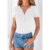 image:imagePRETTYGARDEN Womens Short Sleeve Henley Shirts 2026 Summer Trendy Ribbed Tops Fitted V Neck Button Up T Shirts Spring BlousesWhite