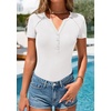 image:imagePRETTYGARDEN Womens Short Sleeve Henley Shirts 2026 Summer Trendy Ribbed Tops Fitted V Neck Button Up T Shirts Spring BlousesWhite