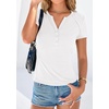 image:imagePRETTYGARDEN Womens Short Sleeve Henley Shirts 2026 Summer Trendy Ribbed Tops Fitted V Neck Button Up T Shirts Spring BlousesWhite