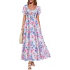 image:imagePRETTYGARDEN Womens Floral Boho Maxi Dresses Flowy Short Sleeve A Line Smocked Eyelet 2026 Summer Beach Vacation ClothesFloral Light Blue