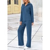 image:imagePRETTYGARDEN Womens Winter 2 Piece Sweater Set Long Sleeve Quarter Zip Sweatshirt Wide Leg Pants Fall Outfits TracksuitBlue