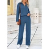 image:imagePRETTYGARDEN Womens Winter 2 Piece Sweater Set Long Sleeve Quarter Zip Sweatshirt Wide Leg Pants Fall Outfits TracksuitBlue