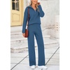 image:imagePRETTYGARDEN Womens Winter 2 Piece Sweater Set Long Sleeve Quarter Zip Sweatshirt Wide Leg Pants Fall Outfits TracksuitBlue