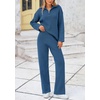 image:imagePRETTYGARDEN Womens Winter 2 Piece Sweater Set Long Sleeve Quarter Zip Sweatshirt Wide Leg Pants Fall Outfits TracksuitBlue