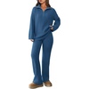 image:imagePRETTYGARDEN Womens Winter 2 Piece Sweater Set Long Sleeve Quarter Zip Sweatshirt Wide Leg Pants Fall Outfits TracksuitBlue